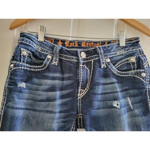 Rock Revival Johanna Capri Blue Jeans denim size 29 low rise Rodeo Festival - Picture 7 of 11